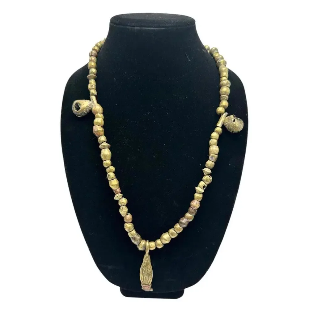 Vintage African Brass Lost-Wax Trade Necklace Corn Pendant